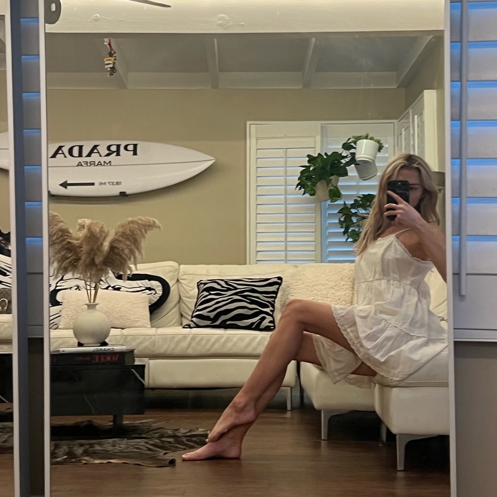 Urban Outfitters White Scalloped Linen Dress